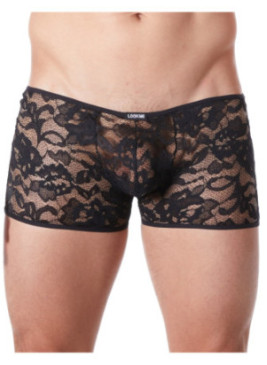 Boxer noir en fine dentelle avec légère transparence - LM706-67BLK